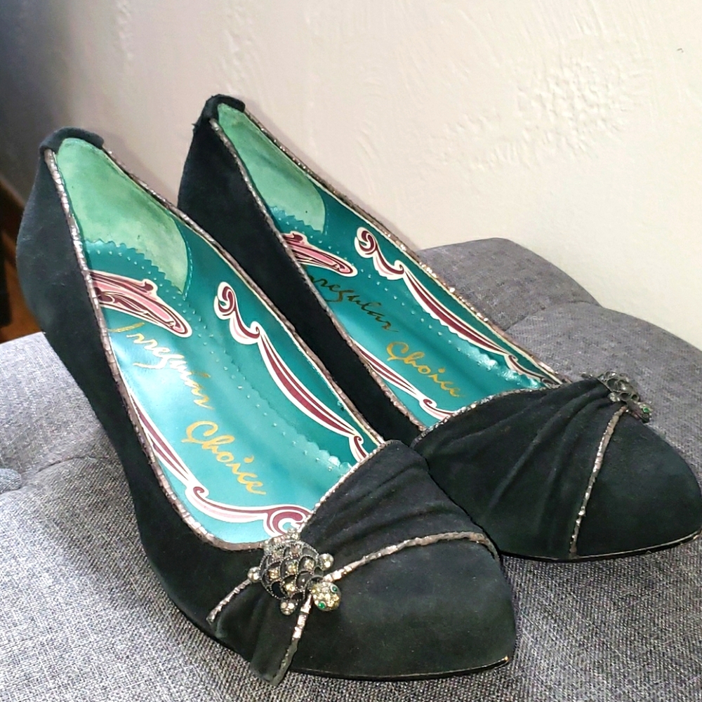 Irregular Choice turtle suede kitten heels
